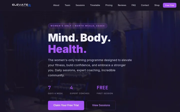 Elevate Fit women's training website homepage
