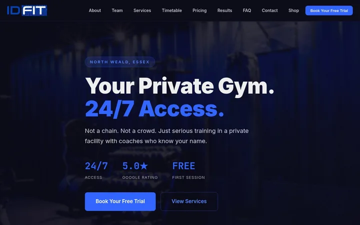ID FIT gym website homepage