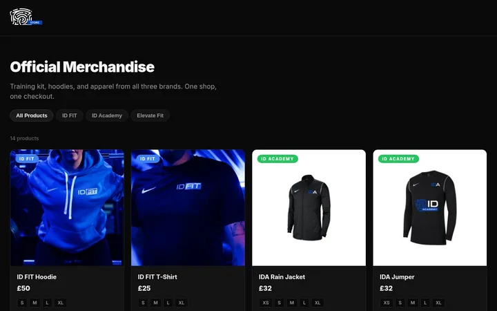 ID FIT online shop with training merchandise